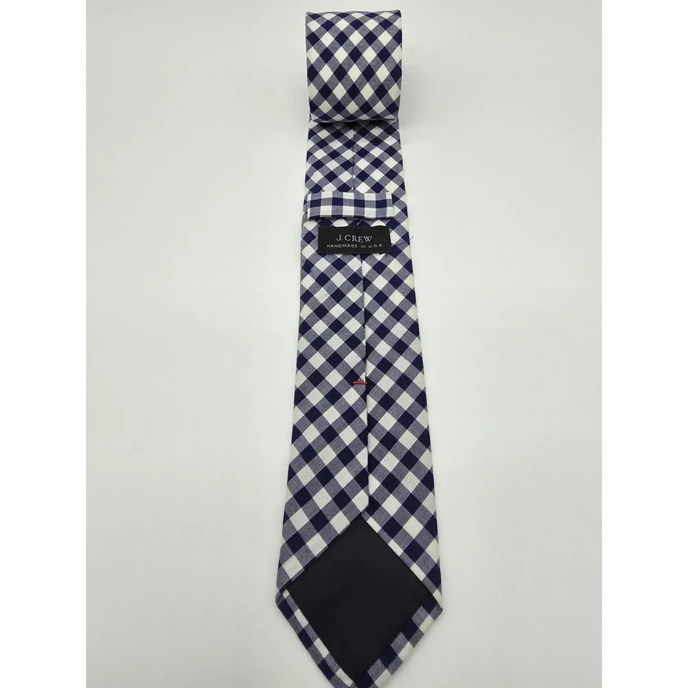 J.CREW Cotton Skinny Necktie Tie Blue White Checkered Pattern 57